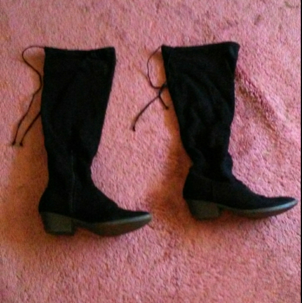 Black faux suede over the knee boots
